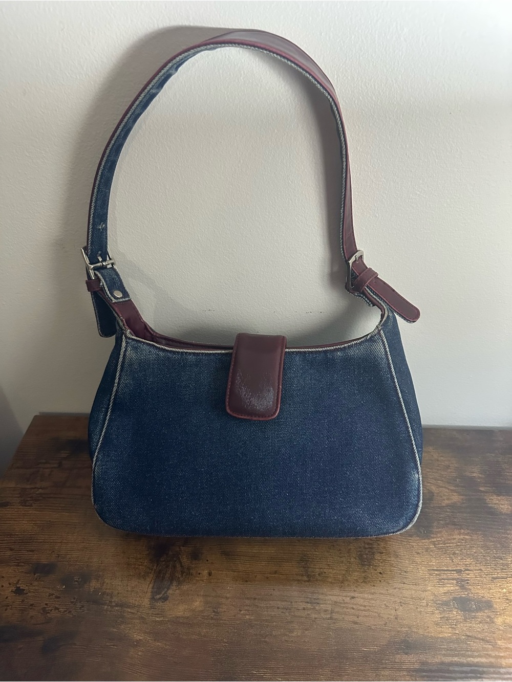 Unbranded Denim Purse Shoulder Bag Brown Trim Casual Y2K Style